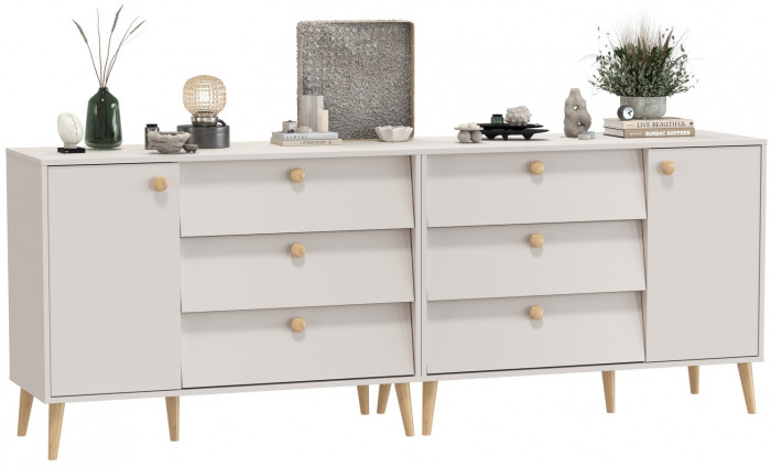 Афина Спальня Комод с дверкой и тремя ящиками х 2, цвет кашемир серый, ШхГхВ 2х110х45,3х83 см., универсальная сборка