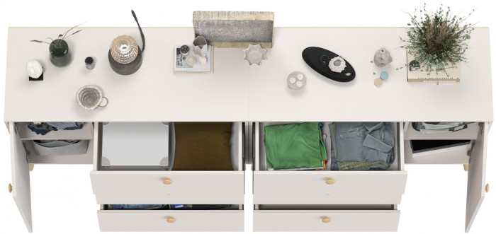 Афина Спальня Комод с дверкой и тремя ящиками х 2, цвет кашемир серый, ШхГхВ 2х110х45,3х83 см., универсальная сборка