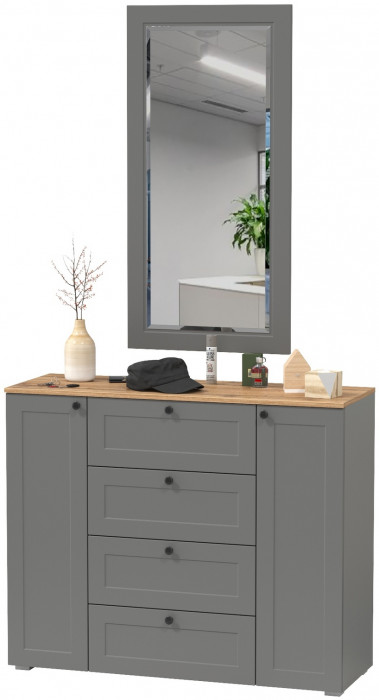 Остин 16.221 Комод + 17.03 Зеркало, цвет серый графит/дуб крафт золотой, ШхГхВ 120х41,9х229,6 см.
