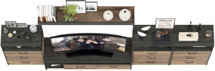 Трувор Гостиная 107, цвет дуб гранж песочный/интра, ШхГхВ 347,8х45,4х195 см., универсальная сборка