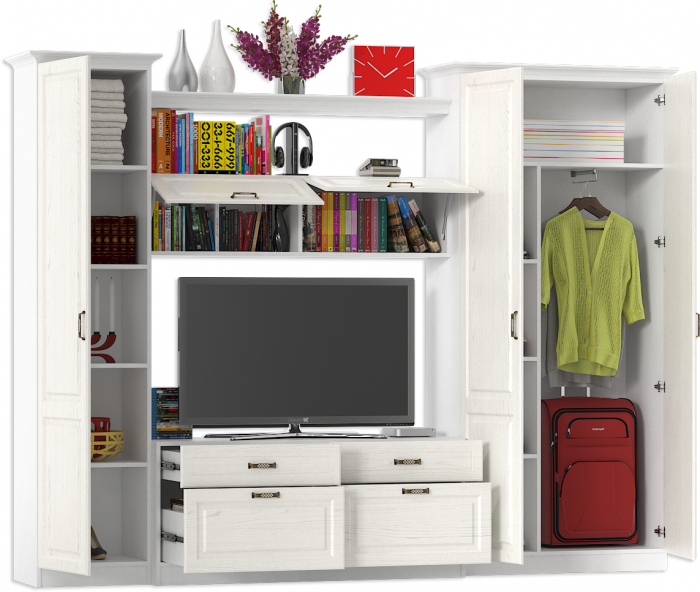 Ливерпуль Набор мебели 8, цвет ясень ваниль/белый, ШхГхВ 290х49,3х220,3 см.(без учёта карниза), ниша для тв 140х49х90 см., универсальная сборка