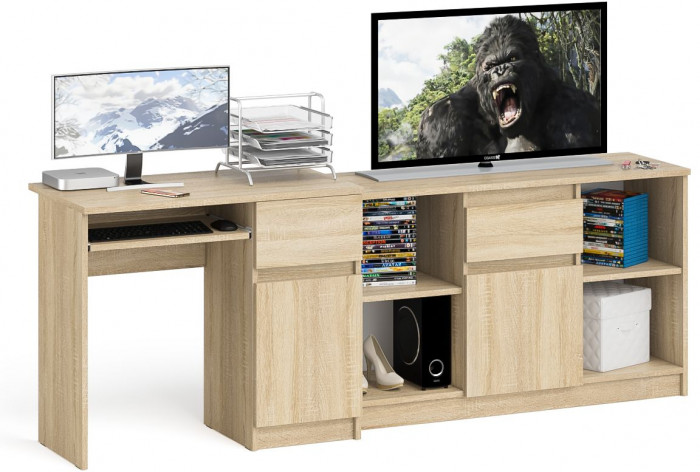 Мори Стол компьютерный МС-1 правый + Тумба МТВ1204.1, цвет дуб сонома, ШхГхВ 210,4х50х76,6 см., выдвижной ящик справа, НЕ универсальная сборка