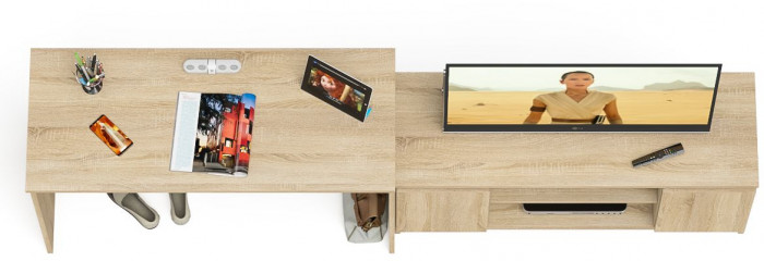 Мори Стол письменный МСП1200.1 + Тумба МТВ1200.1, цвет дуб сонома, ШхГхВ 240,8х50х76,6 см., универсальная сборка