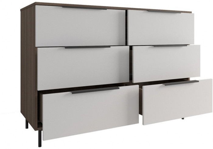 МС Роза Комод 1300, Ройс+ ручка скоба 6 шт., Орех Франклин карамель/Белый Софт