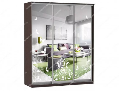 Шкаф купе Модерн 1776х450 3-х дверный 3-х секционный зеркальный с пескоструем №4 венге