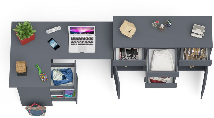 Мори Стол компьютерный МС-16 левый + Комод МК1200.4, цвет графит, ШхГхВ 244,8х84,9х94 см., выдвижные ящики слева, НЕ универсальная сборка