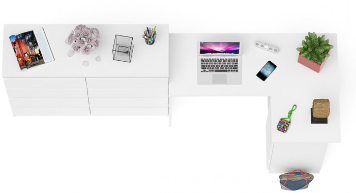 Мори Стол компьютерный МС-16 правый + Комод МК1200.8, цвет белый, ШхГхВ 244,8х84,9х94 см., выдвижные ящики справа, НЕ универсальная сборка