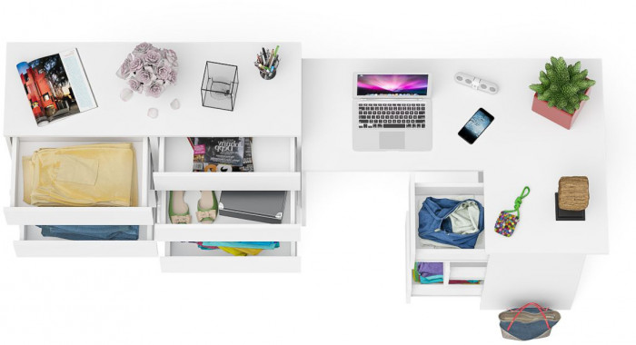 Мори Стол компьютерный МС-16 правый + Комод МК1200.8, цвет белый, ШхГхВ 244,8х84,9х94 см., выдвижные ящики справа, НЕ универсальная сборка