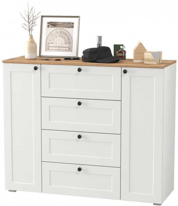 Остин 16.221 Комод, цвет белый шагрень/дуб крафт золотой, ШхГхВ 120х41,9х99,3 см.