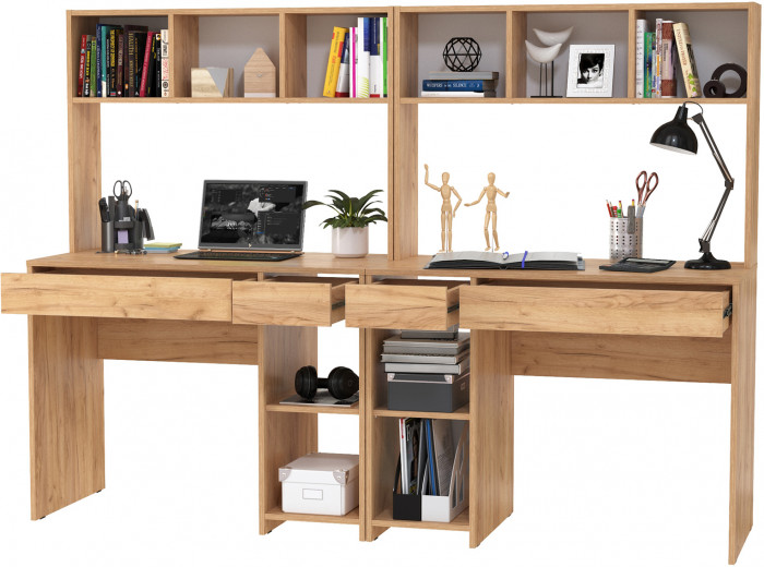 Стол компьютерный Комфорт 12.77F + Стол компьютерный Комфорт 12.77F, цвет дуб крафт золотой, ШхГхВ 200х49,8х147 см., универсальная сборка