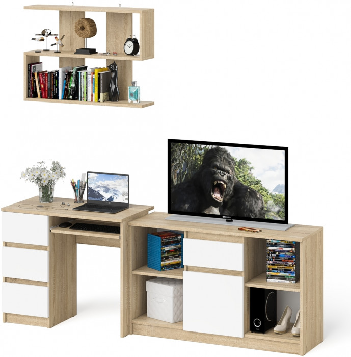Мори Стол компьютерный МС-6 левый + Тумба МТВ1204.1 + Полка 900, цвет дуб сонома/белый, ШхГхВ 210,4х50х209,6 см., НЕ универсальная сборка