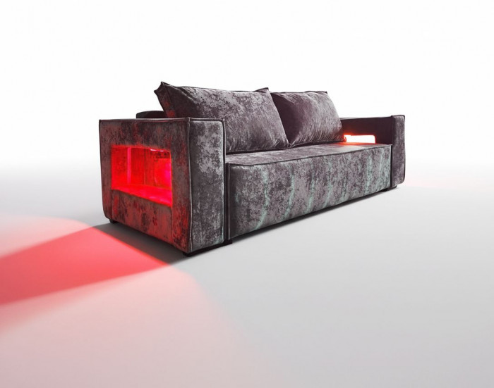 Диван-кровать Лофт Люкс Плюш с подсветкой, еврокнижка, 140х195, серый