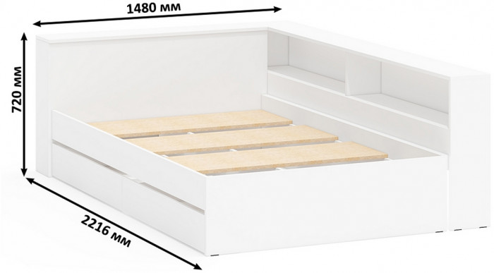 Ксения Кровать с ящиками 1200 + прикроватный блок + Столик с подсветкой Сура, белый