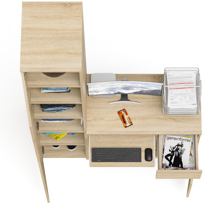 Мори компьютерный стол МС-1 правый + Пенал МШ400.1, дуб сонома