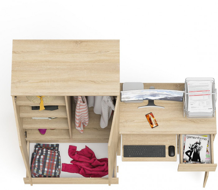 Мори компьютерный стол МС-1 правый + Шкаф МШ900.1, дуб сонома