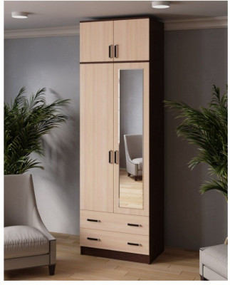 Шкаф комбинир-й Лагуна с антресолью и зеркалом 800 венге/дуб молочный