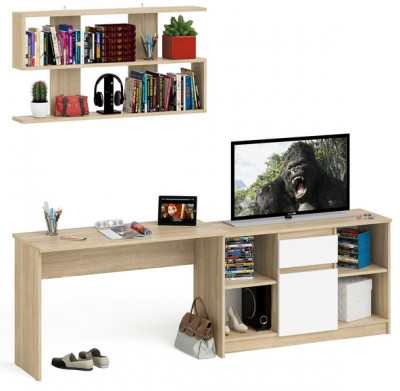 Мори письменный стол МСП1200.1 + Тумба МТВ1204.1 + Полка 1200, дуб сонома/белый