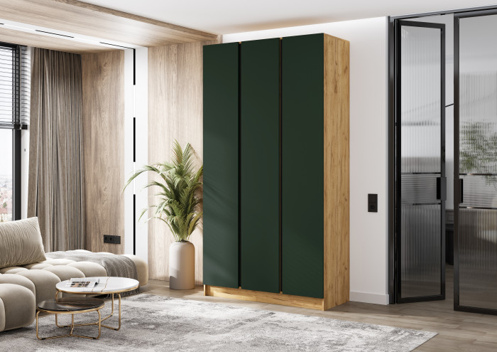 Келвин Шкаф 3-х створчатый 1200, Дуб крафт/Изумрудный