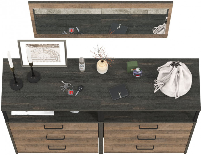 Трувор 13.307.02 Комод с ящиками + 13.307.02 Комод с ящиками + 15.30 Зеркало, цвет дуб гранж песочный/интра, ШхГхВ 132х37х195 см.