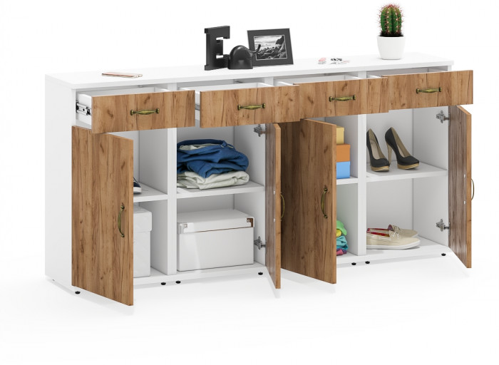 Лидер-8 Тумба МД 3.15 4 шт., цвет белый шагрень/крафт золото, ШхГхВ 160х30х75 см., универсальная сборка