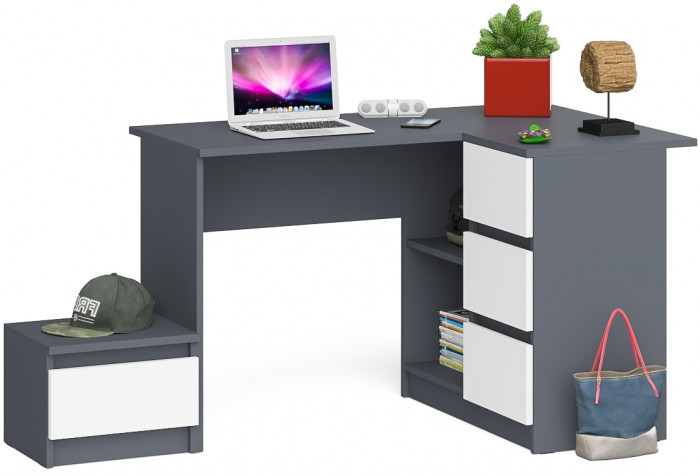 Мори компьютерный стол МС-16 правый + Тумба ТМП400.1, графит/белый