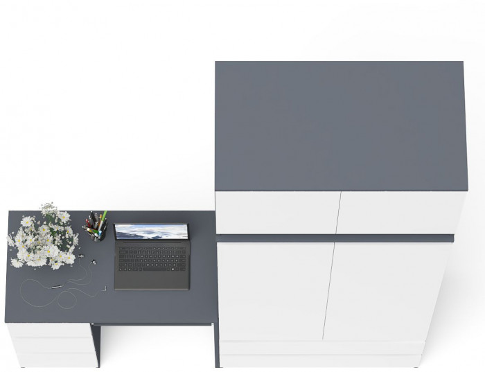 Мори компьютерный стол МС-6 левый + Шкаф МШ900.1 + Антресоль МА900.1, графит/белый