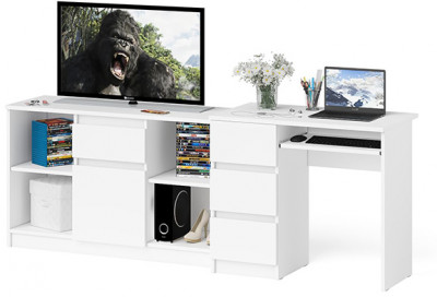 Мори Стол компьютерный МС-6 левый + Тумба МТВ1204.1, цвет белый, ШхГхВ 210,4х50х76,6 см., выдвижные ящики слева, НЕ универсальная сборка