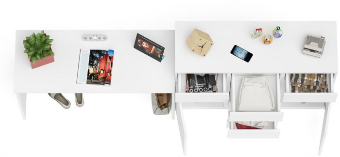 Мори Стол письменный МСП1200.1 + Комод МК1200.4, цвет белый, ШхГхВ 240,8х50х94 см., универсальная сборка