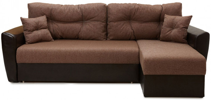 Диван-кровать угловой Амстердам, 150х200, еврокнижка, рогожка/экокожа, коричневый