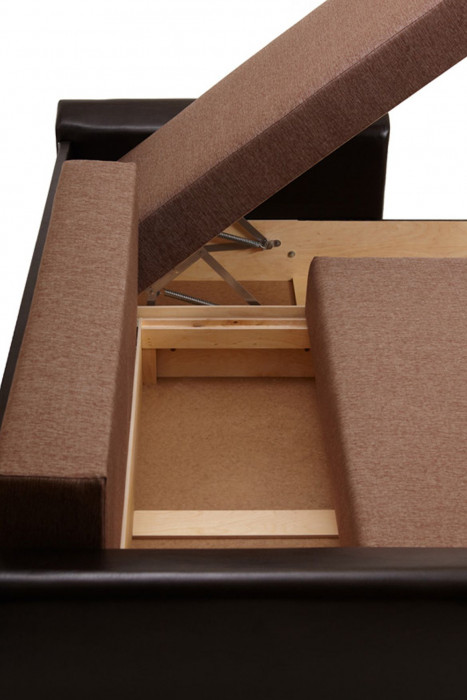 Диван-кровать угловой Амстердам, 150х200, еврокнижка, рогожка/экокожа, коричневый