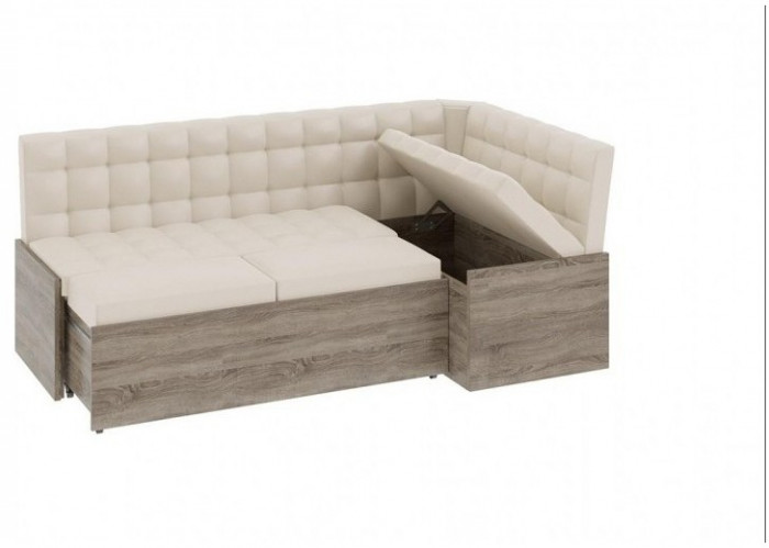 Форест Скамья угловая со спальным местом (Дуб Сонома трюфель/Кожзам бежевый)
