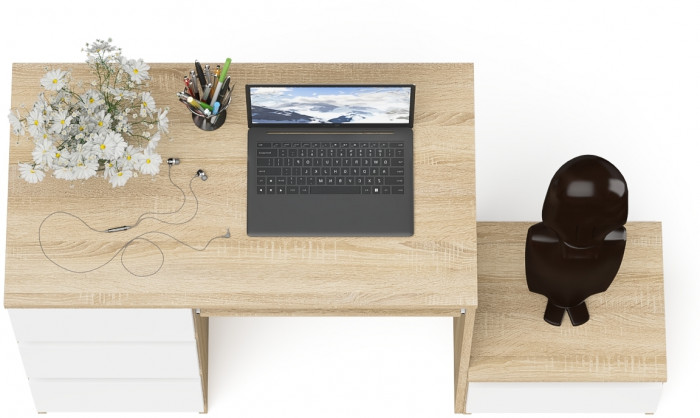 Мори компьютерный стол МС-6 левый + Тумба ТМП400.1, дуб сонома/белый