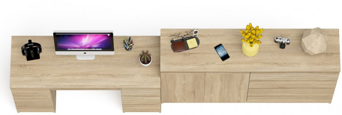 Мори Стол компьютерный МС-2 + Комод МК1600.1, цвет дуб сонома, ШхГхВ 295,8х50х94 см., универсальная сборка