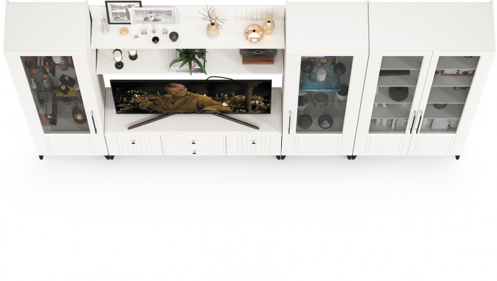 Валенсия Гостиная № 071, цвет ЛДСП белый шагрень/МДФ белый шагрень, ШхГхВ 327,2х38,3х225,2 см., ниша для ТВ 133х38х117 см., универсальная сборка