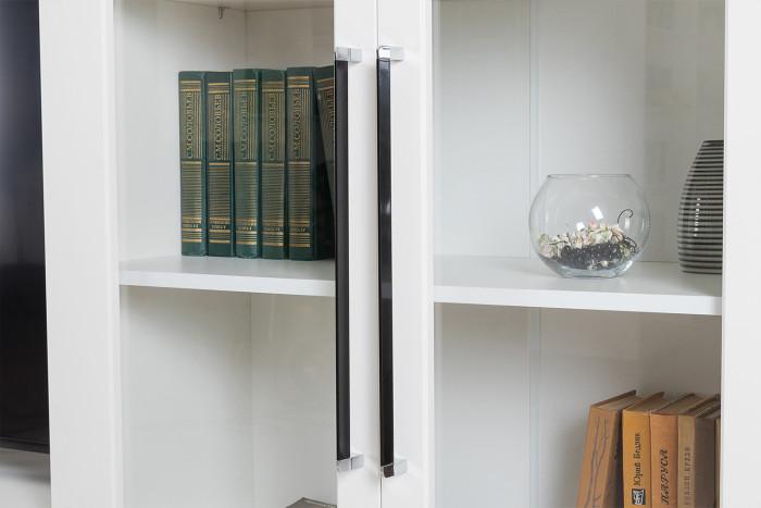 Валенсия Гостиная № 071, цвет ЛДСП белый шагрень/МДФ белый шагрень, ШхГхВ 327,2х38,3х225,2 см., ниша для ТВ 133х38х117 см., универсальная сборка