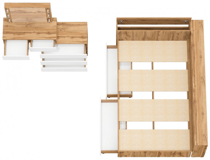 Ксения Кровать с ящиками 1200 + прикроватный блок + Столик с подсветкой 110, дуб вотан/белый