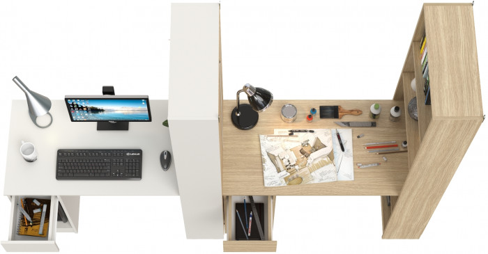 Два Стола письменных Лайт 10.01, цвет белый гладкий/плэйн, ШхГхВ 230,6х58,2х179 см., универсальная сборка(обязательно крепление к стене)