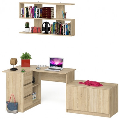 Мори компьютерный стол МС-16 левый + Тумба МА900.1 + Полка 1200, дуб сонома