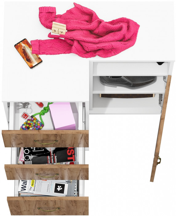 Лидер-8 Тумба МД 3.16 + Тумба МД 3.19, цвет белый шагрень/крафт золото, ШхГхВ 80х50х75 см., универсальная сборка