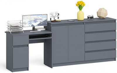 Мори Стол компьютерный МС-1 левый + Комод МК1600.1, цвет графит, ШхГхВ 250,4х50х94 см., выдвижной ящик слева, НЕ универсальная сборка