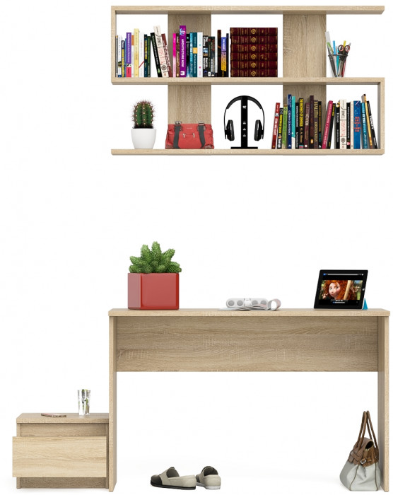 Мори письменный стол МСП1200.1 + Тумба ТМП400.1 + Полка 1200, дуб сонома