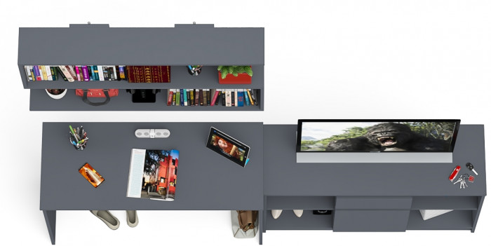 Мори Стол письменный МСП1200.1 + Тумба МТВ1204.1 + Полка 1200, цвет графит, ШхГхВ 240,8х50х209,6 см., универсальная сборка