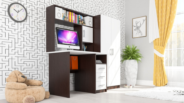 компьютерный стол С-МД-СК9+Шкаф С-МД-СК9Ш, венге/белый шагрень