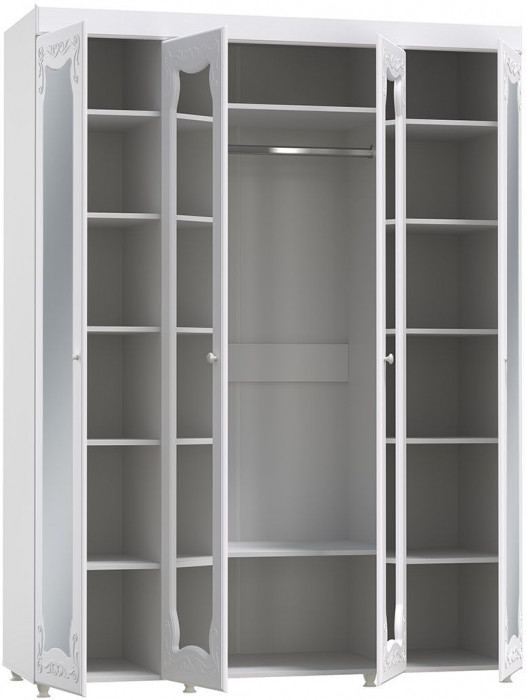 Шкаф 4-х дверный с 4-я зеркалами Италия ИТ-61 белое дерево