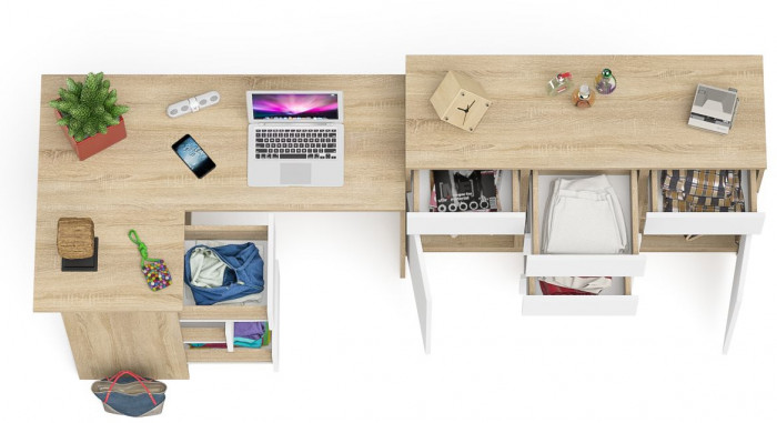 Мори Стол компьютерный МС-16 левый + Комод МК1200.4, цвет дуб сонома/белый, ШхГхВ 244,8х84,9х94 см., выдвижные ящики слев, НЕ универсальная сборкаа