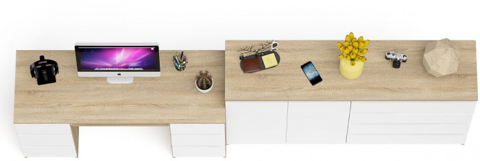 Мори Стол компьютерный МС-2 + Комод МК1600.1, цвет дуб сонома/белый, ШхГхВ 295,8х50х94 см., универсальная сборка