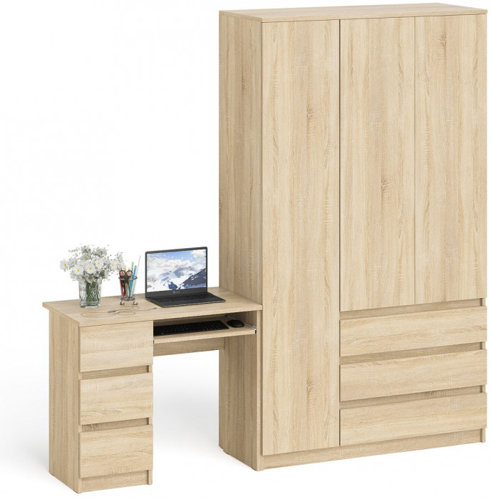 Мори Стол компьютерный МС-6 левый + Шкаф МШ1200.1, цвет дуб сонома, ШхГхВ 210,4х50,4х209,6 см., выдвижные ящики слева, НЕ универсальная сборка