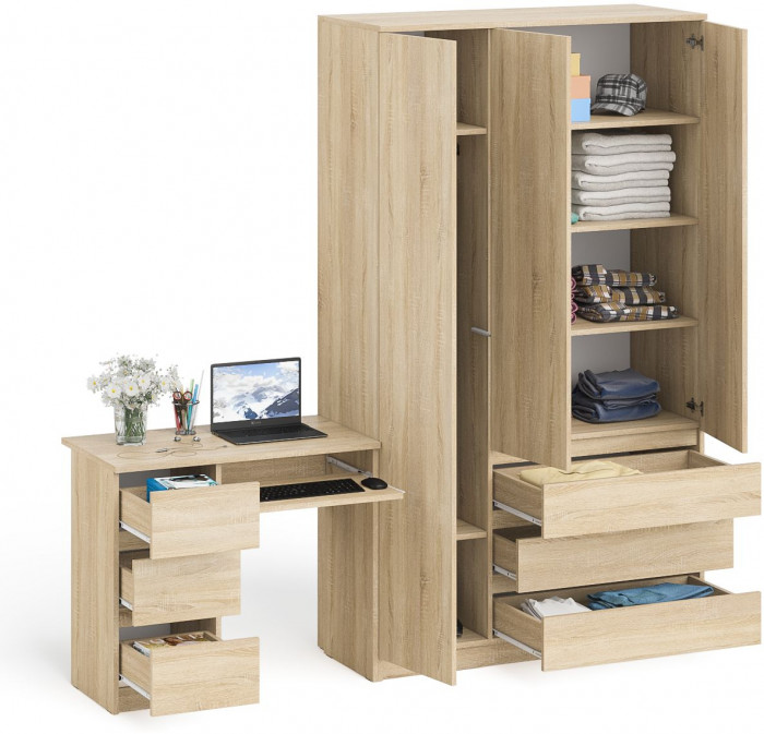 Мори Стол компьютерный МС-6 левый + Шкаф МШ1200.1, цвет дуб сонома, ШхГхВ 210,4х50,4х209,6 см., выдвижные ящики слева, НЕ универсальная сборка