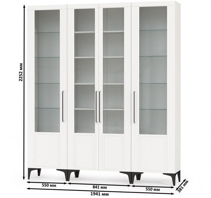 Валенсия Гостиная № 072, цвет ЛДСП белый шагрень/МДФ белый шагрень, ШхГхВ 194,1х38,1х225,2 см.