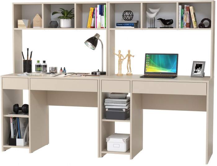 Стол компьютерный Комфорт 12.77F + Стол компьютерный Комфорт 12.77F, цвет сатин, ШхГхВ 200х49,8х147 см., универсальная сборка